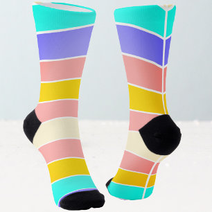 Colorful pink yellow turquoise Striped Socks