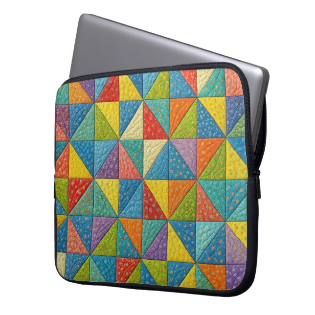 Colorful Pinwheel Quilt Design Laptop Sleeve (Front Left)