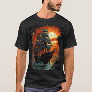 Colorful Pirate Ship Sailing Storm Ship Sails T-Shirt