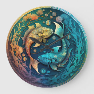 Colorful Pisces Zodiac Hanging Wall Clock