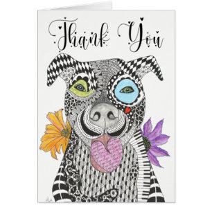 Colorful Pitbull Dog Thank You Greeting Card