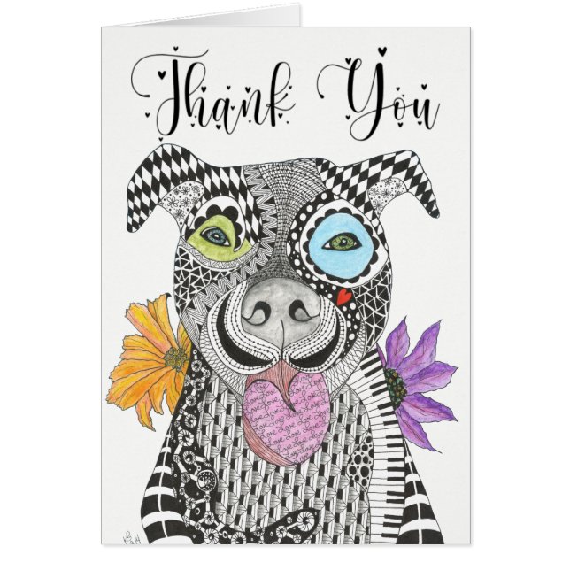 Colorful Pitbull Dog Thank You Greeting Card (Front)