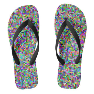 Colorful Pixel Squares Background Pattern Flip Flops