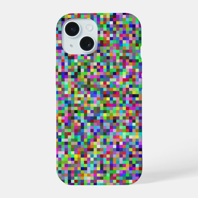 Colorful Pixel Squares Background Pattern iPhone 15 Case (Back)