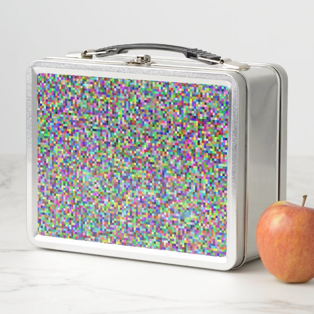 Colorful Pixel Squares Background Pattern Metal Lunch Box (In Situ)