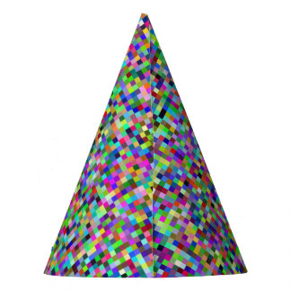 Colorful Pixel Squares Background Pattern Party Hat