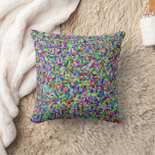 Colorful Pixel Squares Background Pattern Throw Pillow