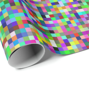 Colorful Pixel Squares Background Pattern Wrapping Paper