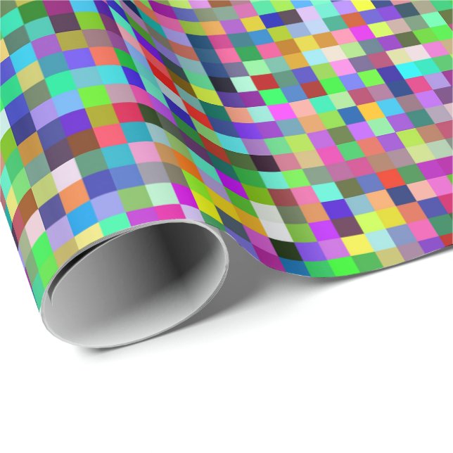 Colorful Pixel Squares Background Pattern Wrapping Paper (Roll Corner)