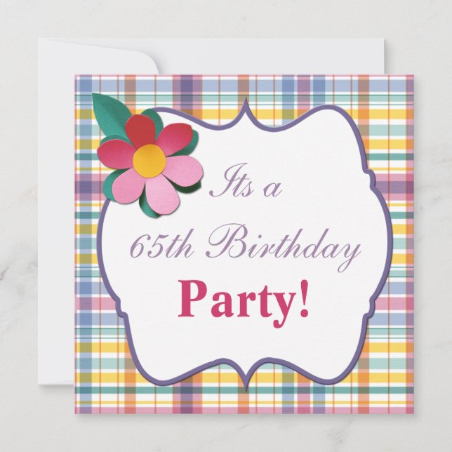 Colorful Plaid 65th Birthday Invitation (Devant)