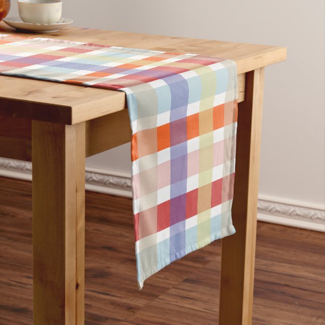 Colorful Plaid Check Pattern Short Table Runner (In Situ)