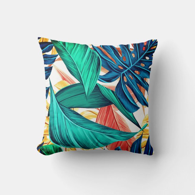 Colorful Plant Leaves Tropical Design Throw Pillow (Front)
