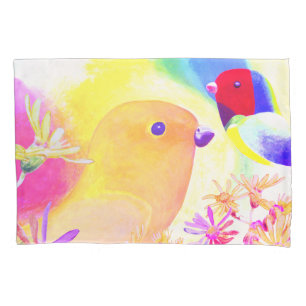 Colorful Playful Birds Pillowcase