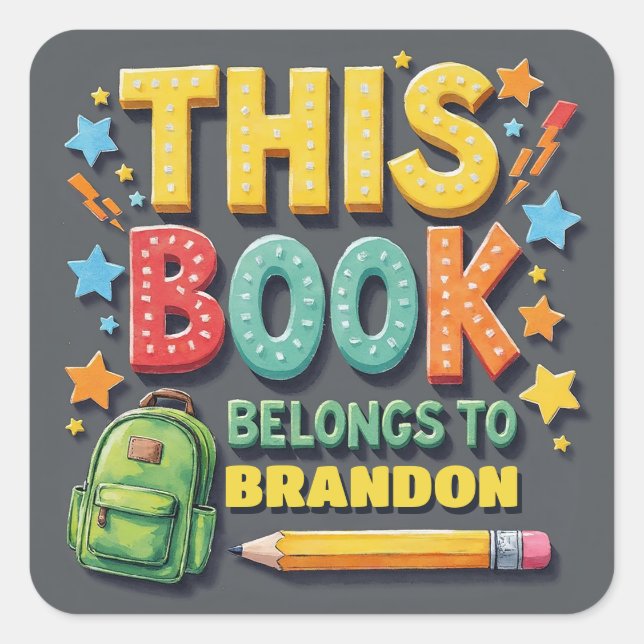 Colorful Playful Book Belong To Name Sticker (Devant)