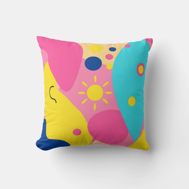 Colorful Playful Organic Shapes Pattern Throw Pillow (Front)