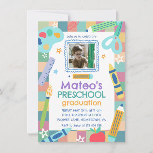 Colorful Playful Photo Preschool Graduation Invitation