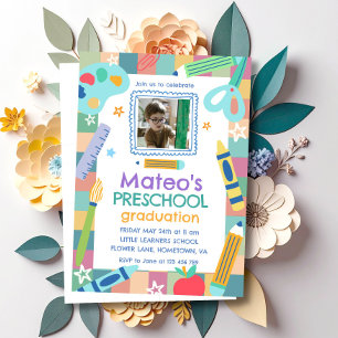 Colorful Playful Photo Preschool Graduation Invitation