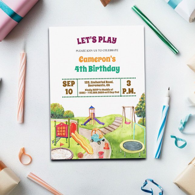 Colorful Playground Party 4th Birthday Invitation (Créateur téléchargé)