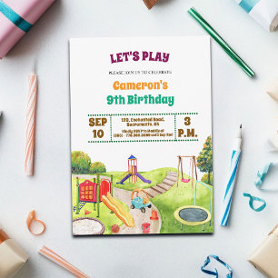 Colorful Playground Party 9th Birthday Invitation