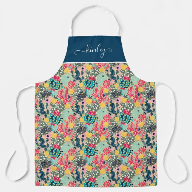 Colorful Polka Dot Cactus Pattern Apron (Front)