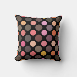 colorful polka dots on black throw pillow