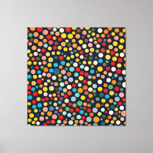 Colorful Polka Dots on Dark Background Canvas Print