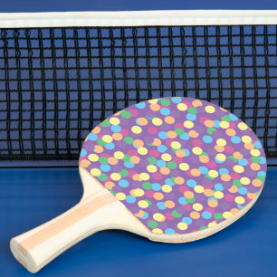 Colorful Polka-Dots Pattern on Purple Ping Pong Paddle
