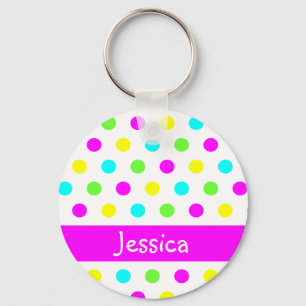 Colorful Polka Dots - Personalized Name Keychain