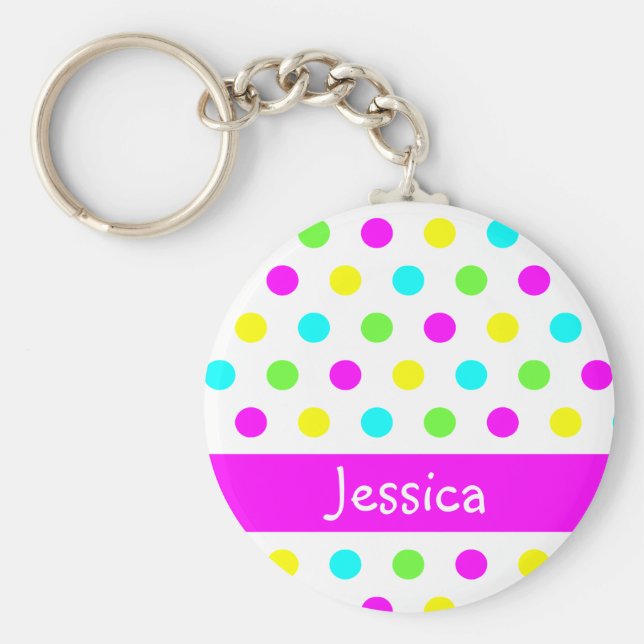 Colorful Polka Dots - Personalized Name Keychain (Front)