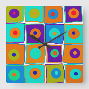 Colorful Polka Dots & Squares Art Clock
