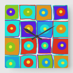 Colorful Polka Dots & Squares Art Clock