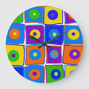 Colorful Polka Dots & Squares Large Art Clock