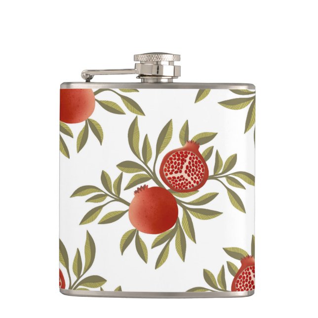 Colorful Pomegranate Pattern Botanical  Hip Flask (Front)