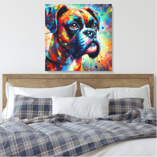 Colorful Pop Art Boxer Dog Dogs Teal Blue Puppy Canvas Print
