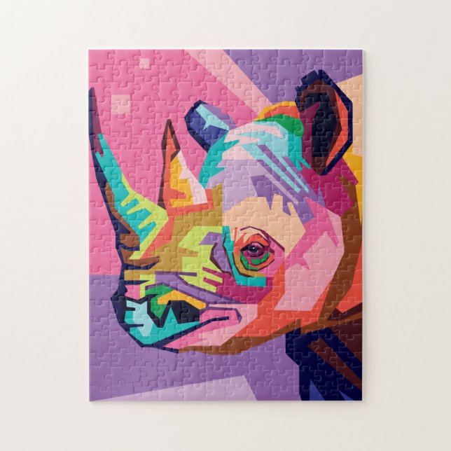 Colorful Pop Art Rhino Portrait Jigsaw Puzzle (Vertical)