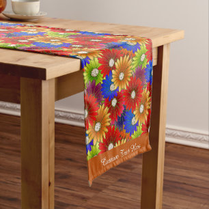 Colorful Pop Culture Floral Gold Red Blue Pattern Short Table Runner