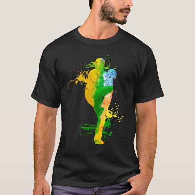 Colorful Pop Portrait Baseball Pitcher Softball T-Shirt (Front)