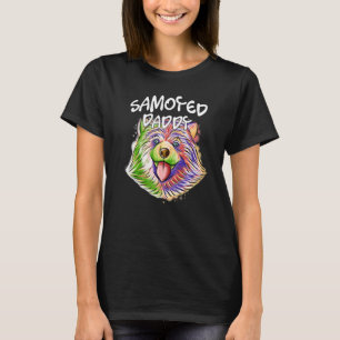 Colorful Pop Portrait Samoyed Dog Dad Father's Day T-Shirt