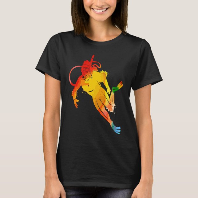 Colorful Pop Portrait Scuba Diving T-Shirt (Front)