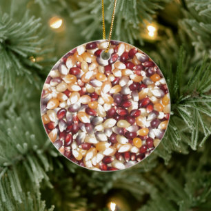 Colorful Popcorn Kernels, Ears of Indian Corn Ceramic Ornament