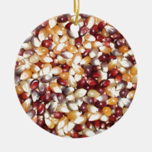 Colorful Popcorn Kernels, Ears of Indian Corn  Ceramic Ornament