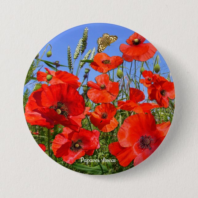 Colorful Poppy Field 3 Inch Round Button (Front)