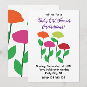 Colorful Poppy Flowers Baby Shower  Invitation