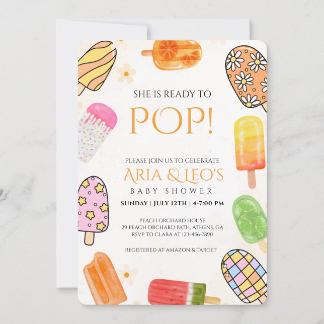 Colorful Popsicle Baby shower d'été Invitation (Devant)