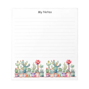 Colorful Potted Cacti And Succulents Lined Notepad