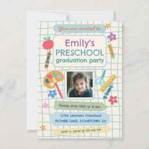 Colorful Preschool Graduation Photo Text Invitation