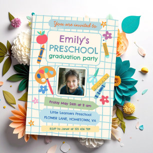 Colorful Preschool Graduation Photo Text Invitation