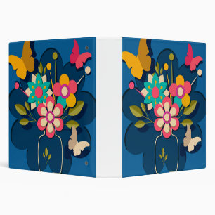 Colorful Pretty Modern Flowers Bouquet on Blue Binder