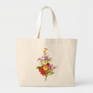 Colorful Primrose Bouquet Vintage Floral Art Girly Large Tote Bag
