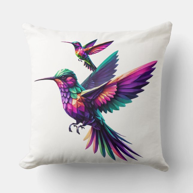 Colorful prism hummingbird throw pillow (Front)